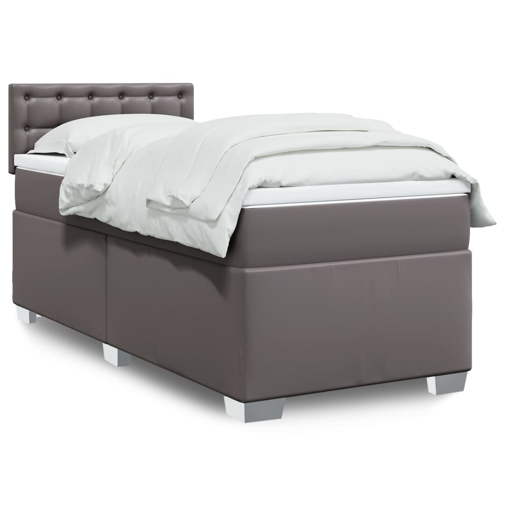 vidaXL Boxspringbett mit Matratze Grau 90x190 cm Kunstleder