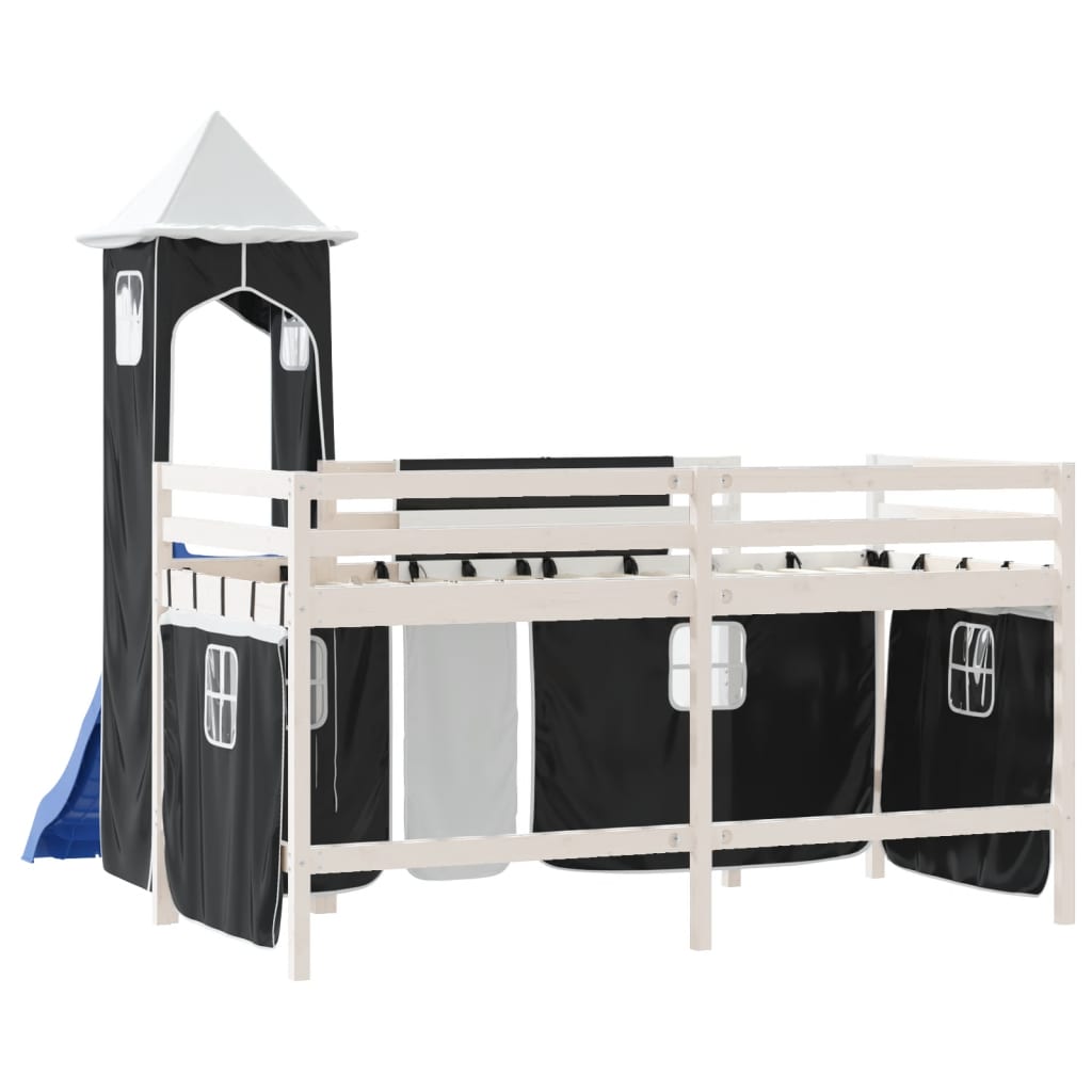 vidaXL Kinderhochbett mit Turm Weiß & Schwarz 90x200 cm Kiefernholz