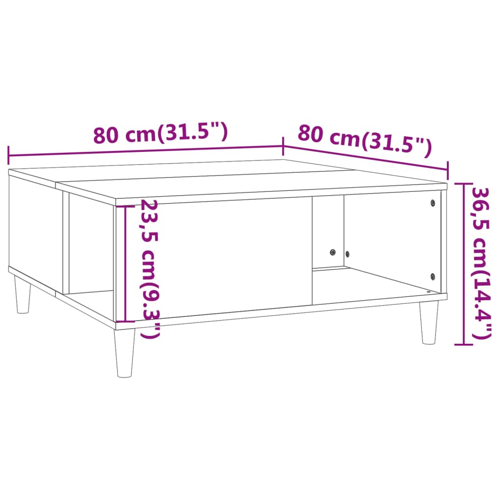 vidaXL Couchtisch Sonoma-Eiche 80x80x36,5 cm Holzwerkstoff