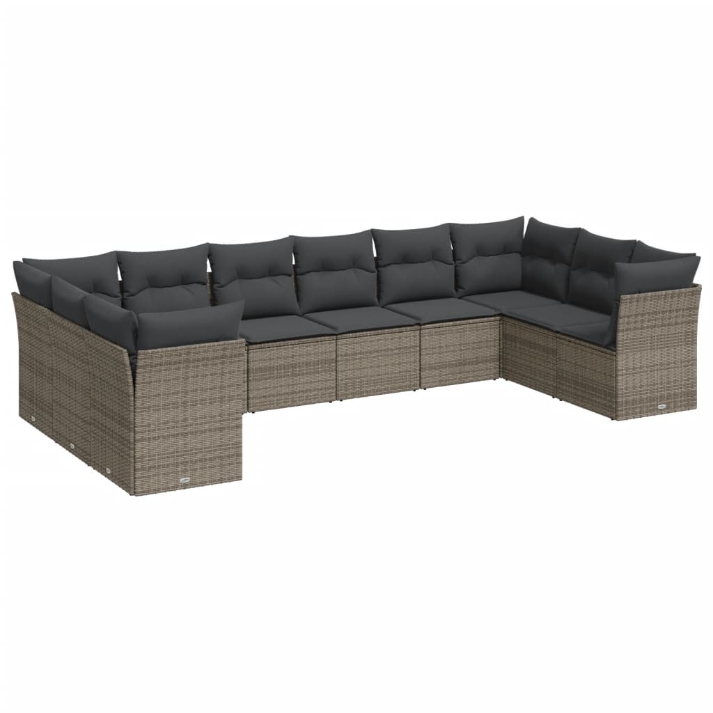 vidaXL 10-tlg. Garten-Sofagarnitur mit Kissen Grau Poly Rattan