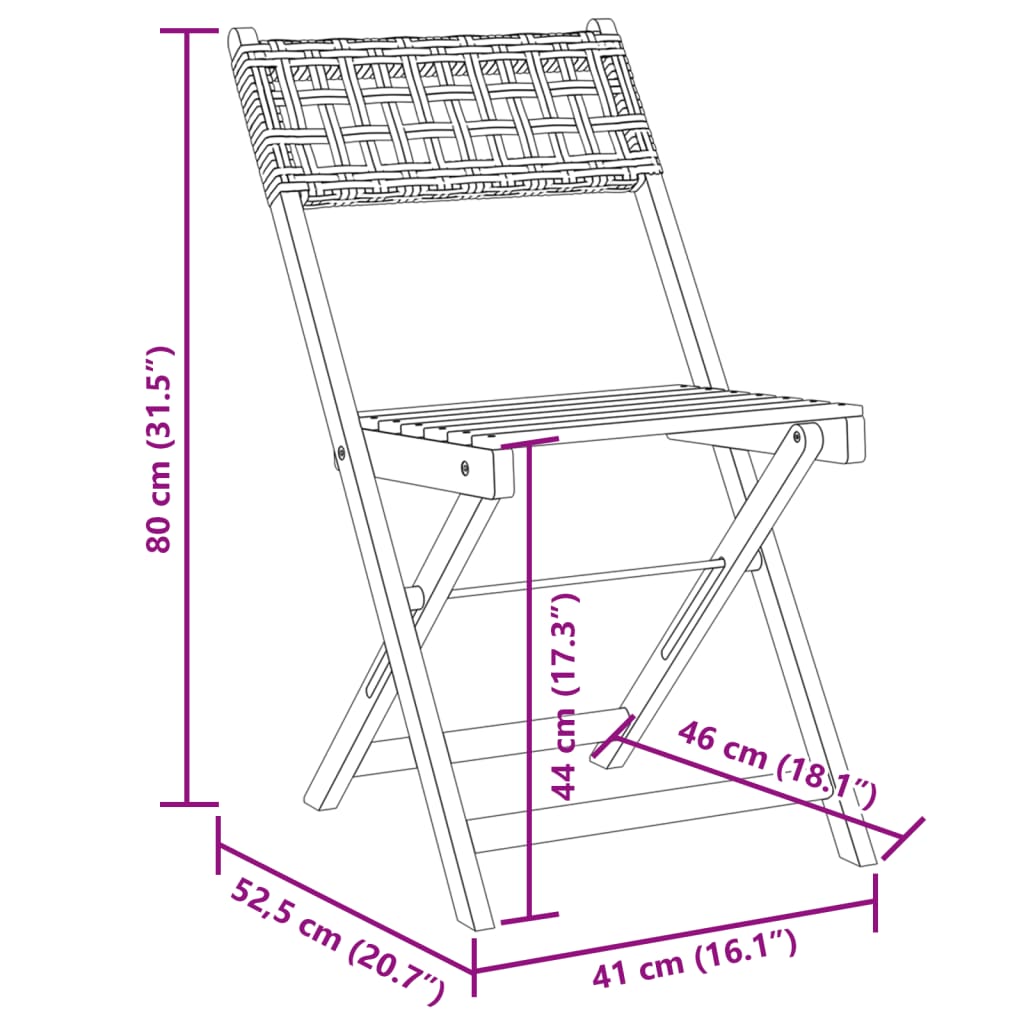 vidaXL Bistrostühle 2 Stk. Grau Massivholz Akazie und Poly-Rattan