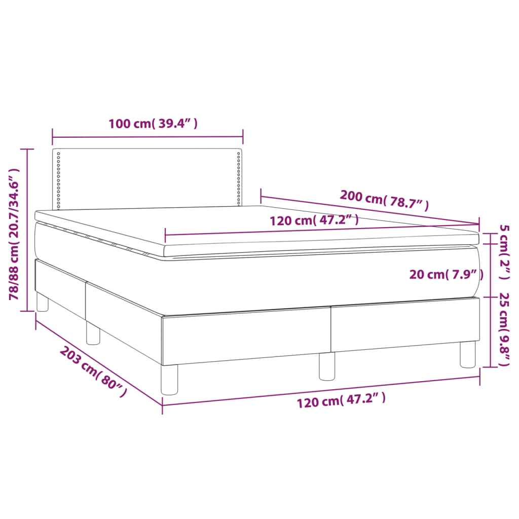 vidaXL Boxspringbett mit Matratze & LED Weiß 120x200 cm Kunstleder