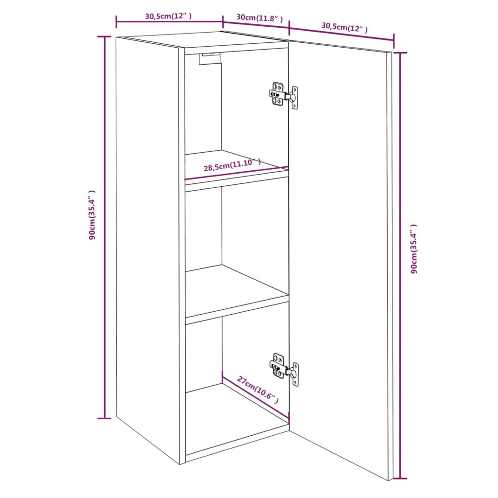 vidaXL TV-Schrank Räuchereiche 30,5x30x90 cm Holzwerkstoff