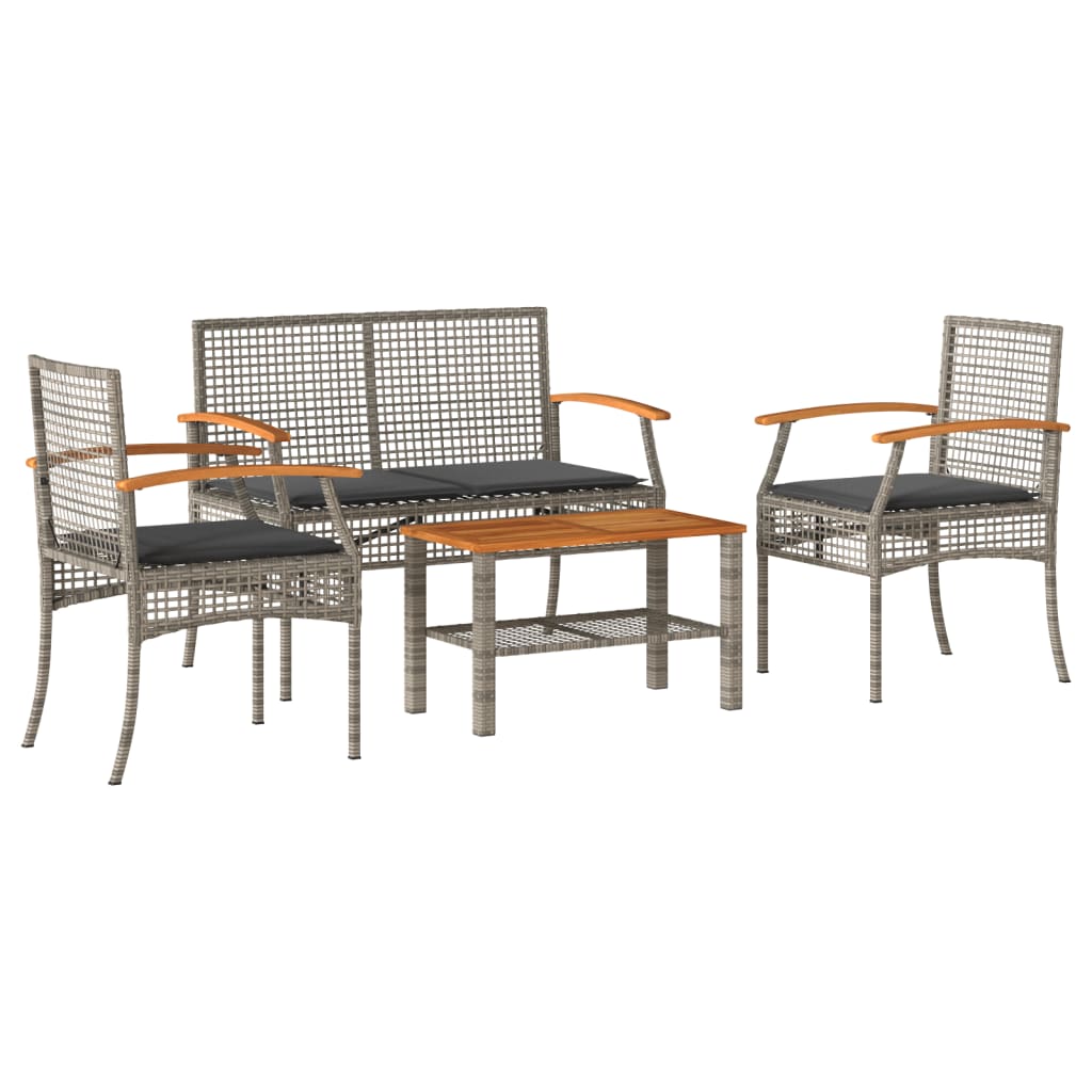 vidaXL 4-tlg. Garten-Lounge-Set mit Kissen Grau Poly Rattan