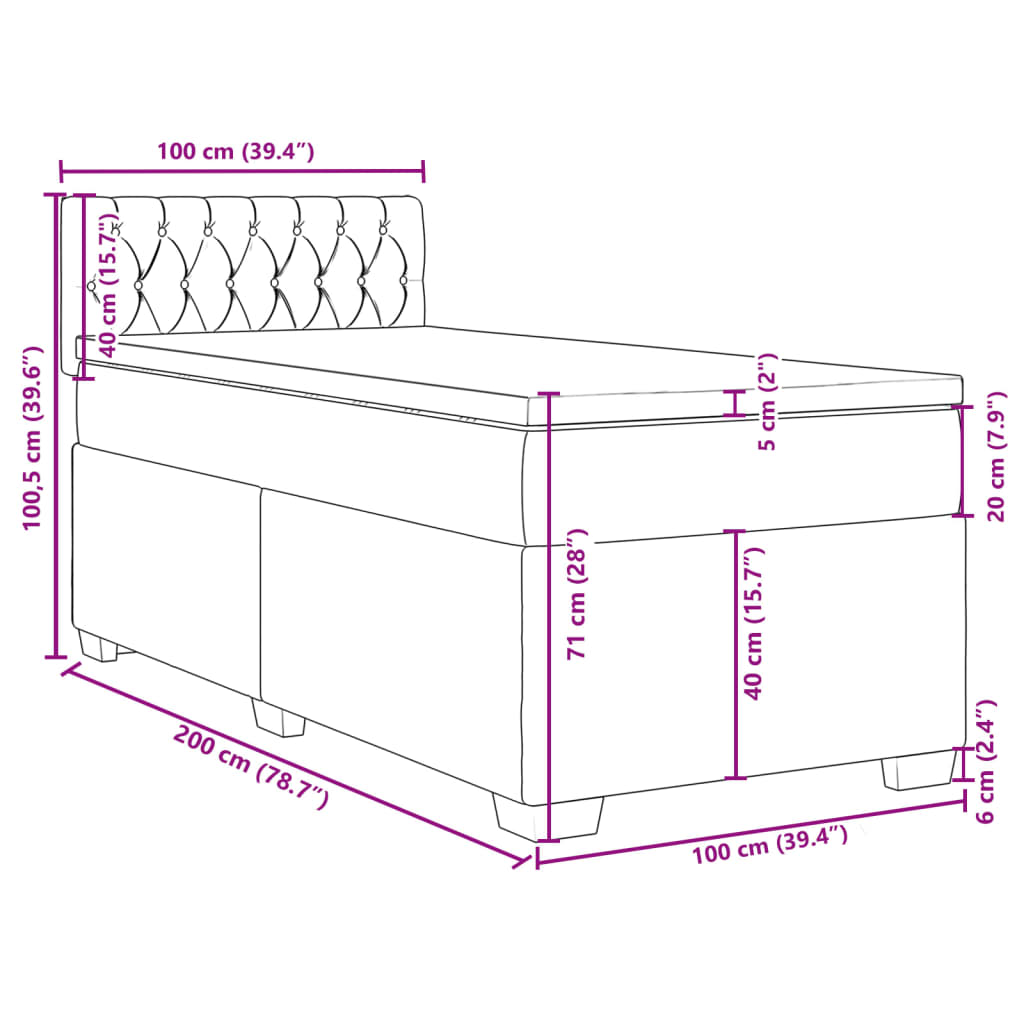 vidaXL Boxspringbett mit Matratze Schwarz 100x200 cm Samt