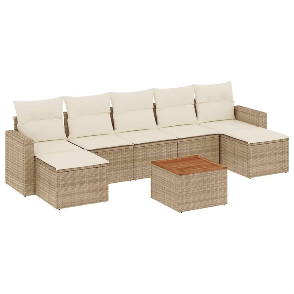 vidaXL 8-tlg. Garten-Sofagarnitur mit Kissen Beige Poly Rattan