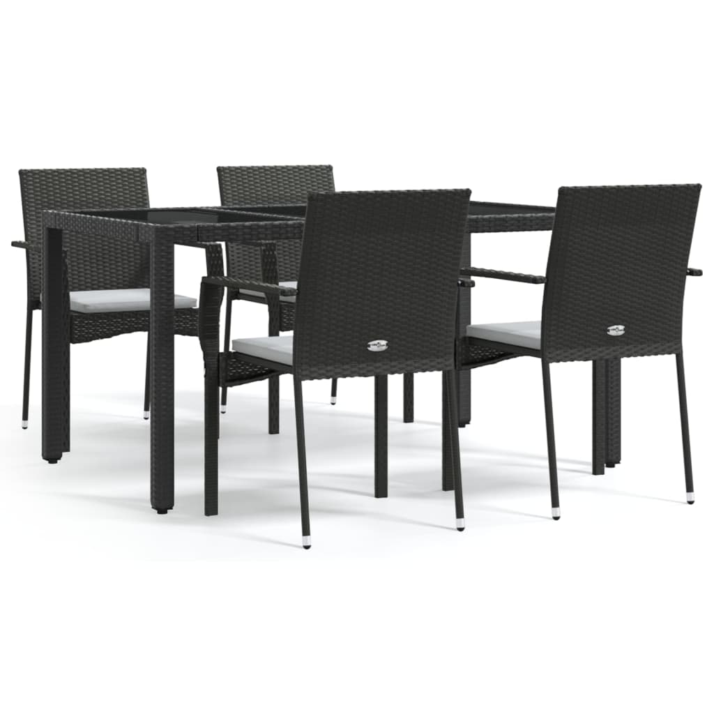 vidaXL 5-tlg. Garten-Essgruppe mit Kissen Schwarz Poly Rattan