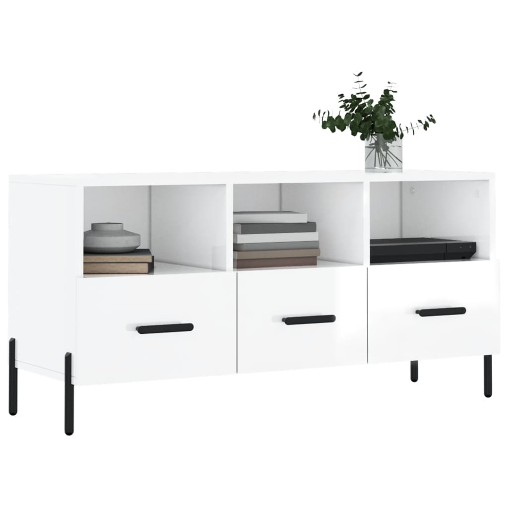 vidaXL TV-Schrank Hochglanz-Weiß 102x36x50 cm Holzwerkstoff