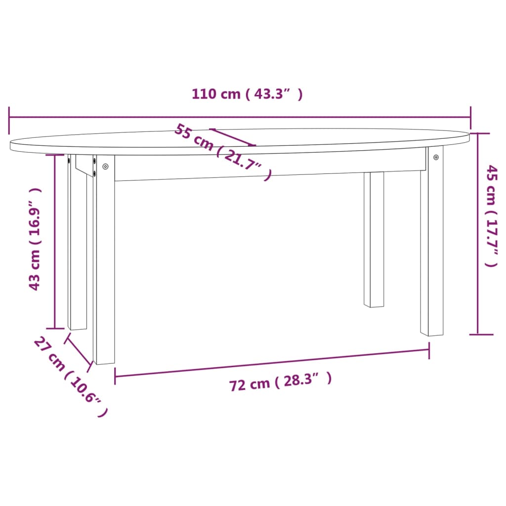 vidaXL Couchtisch Honigbraun 110x55x45 cm Massivholz Kiefer