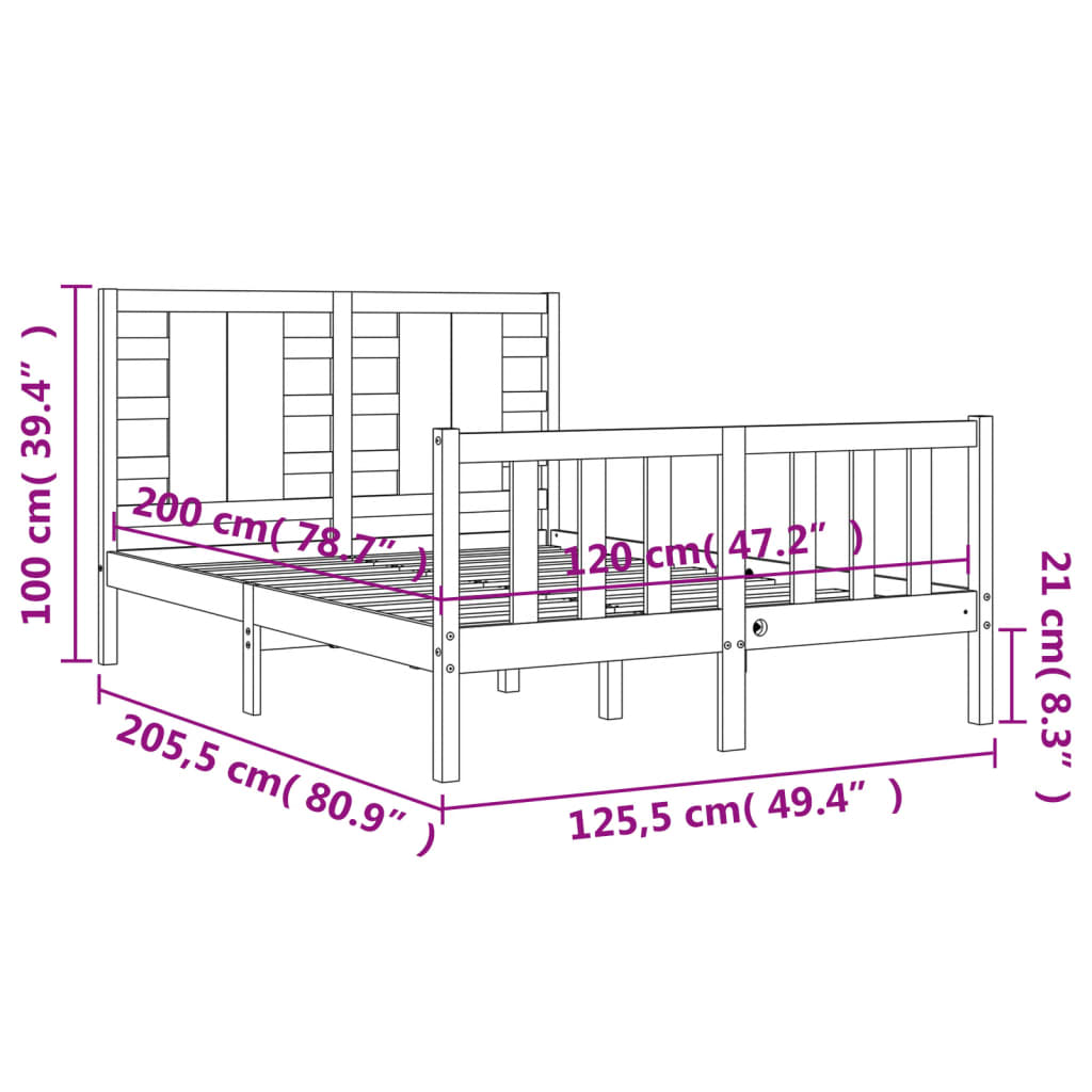 vidaXL Massivholzbett mit Kopfteil Weiß 120x200 cm