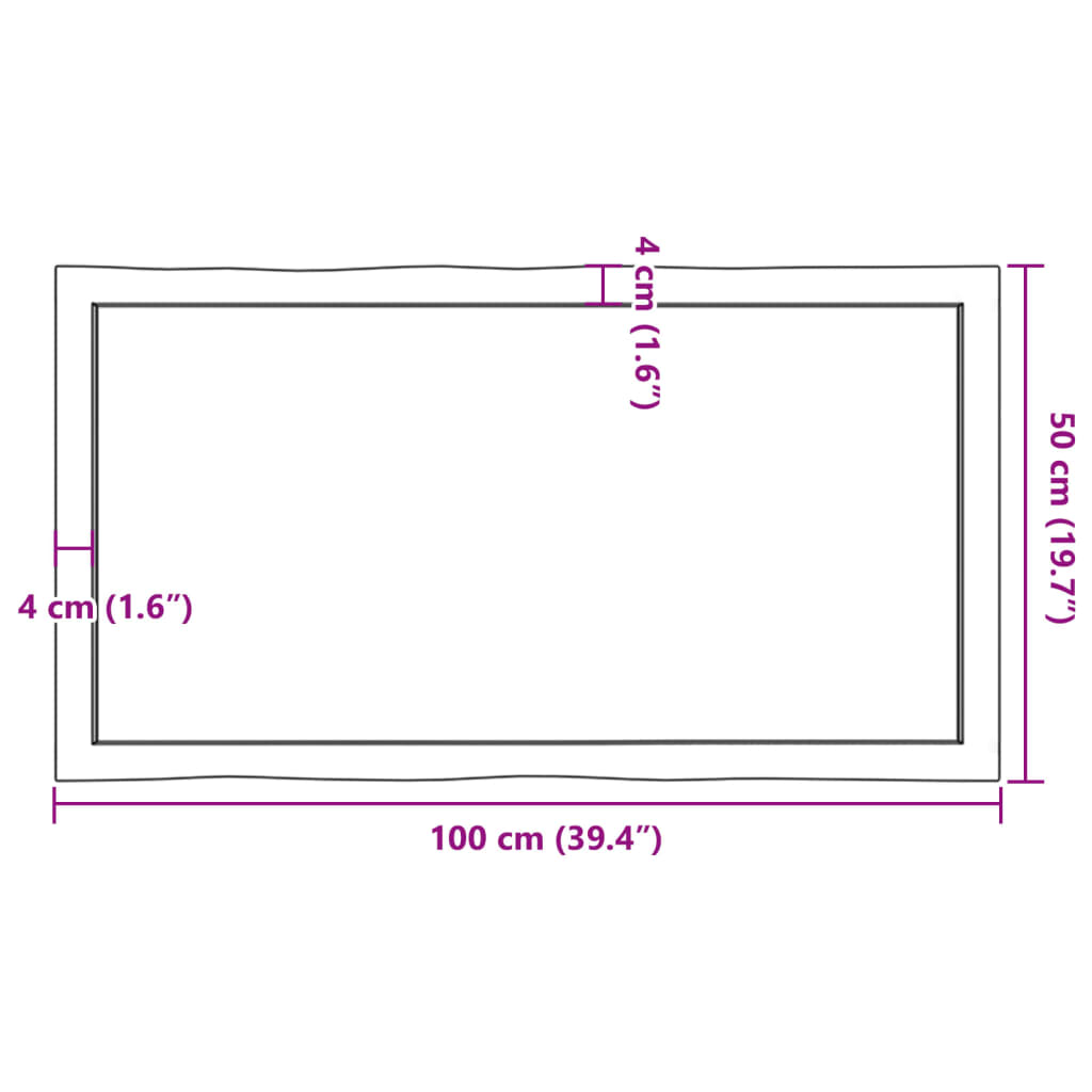 vidaXL Tischplatte 100x50x(2-6) cm Massivholz Unbehandelt Baumkante