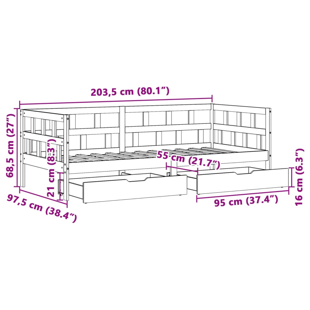 vidaXL Tagesbett mit Schubladen 90x200 cm Massivholz Kiefer