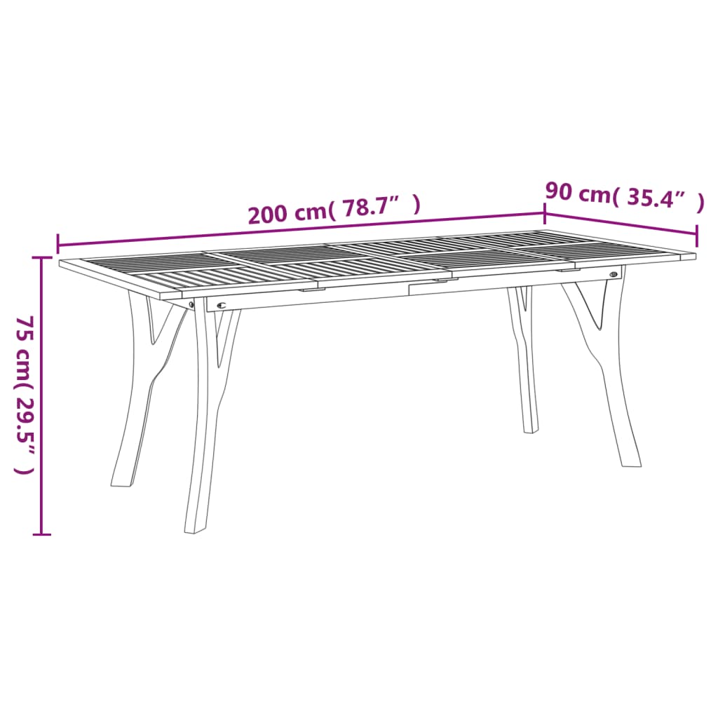 vidaXL Gartentisch 200x90x75 cm Massivholz Akazie