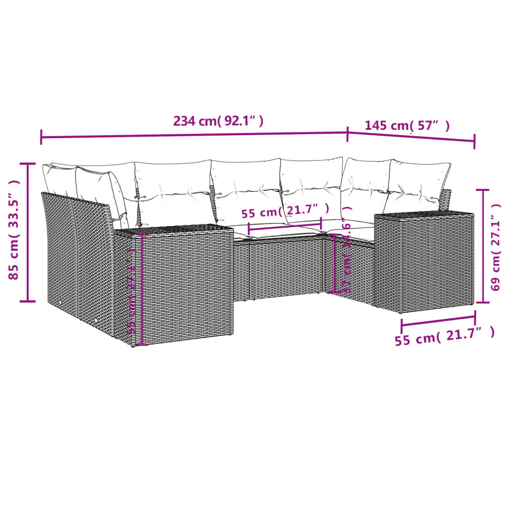 vidaXL 6-tlg. Garten-Sofagarnitur mit Kissen Grau Poly Rattan