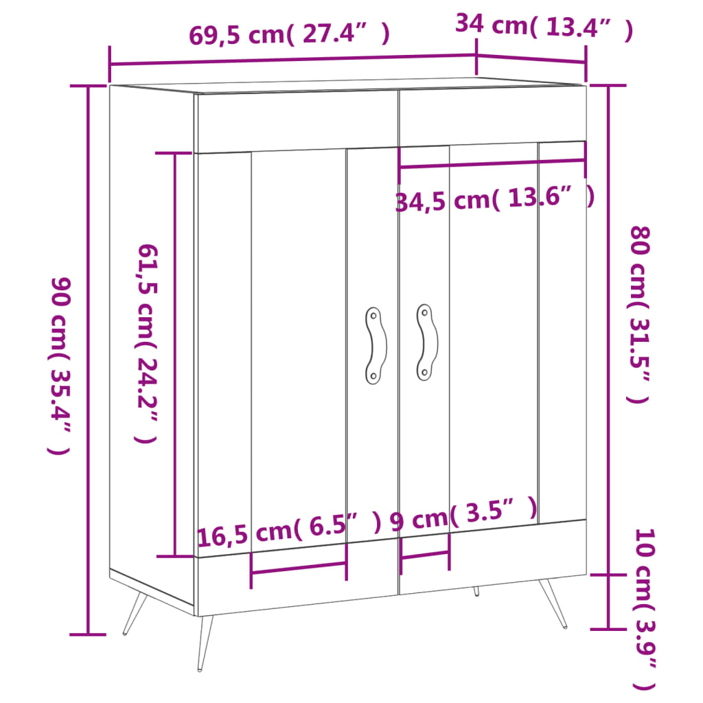 vidaXL Sideboard Räuchereiche 69,5x34x90 cm Holzwerkstoff