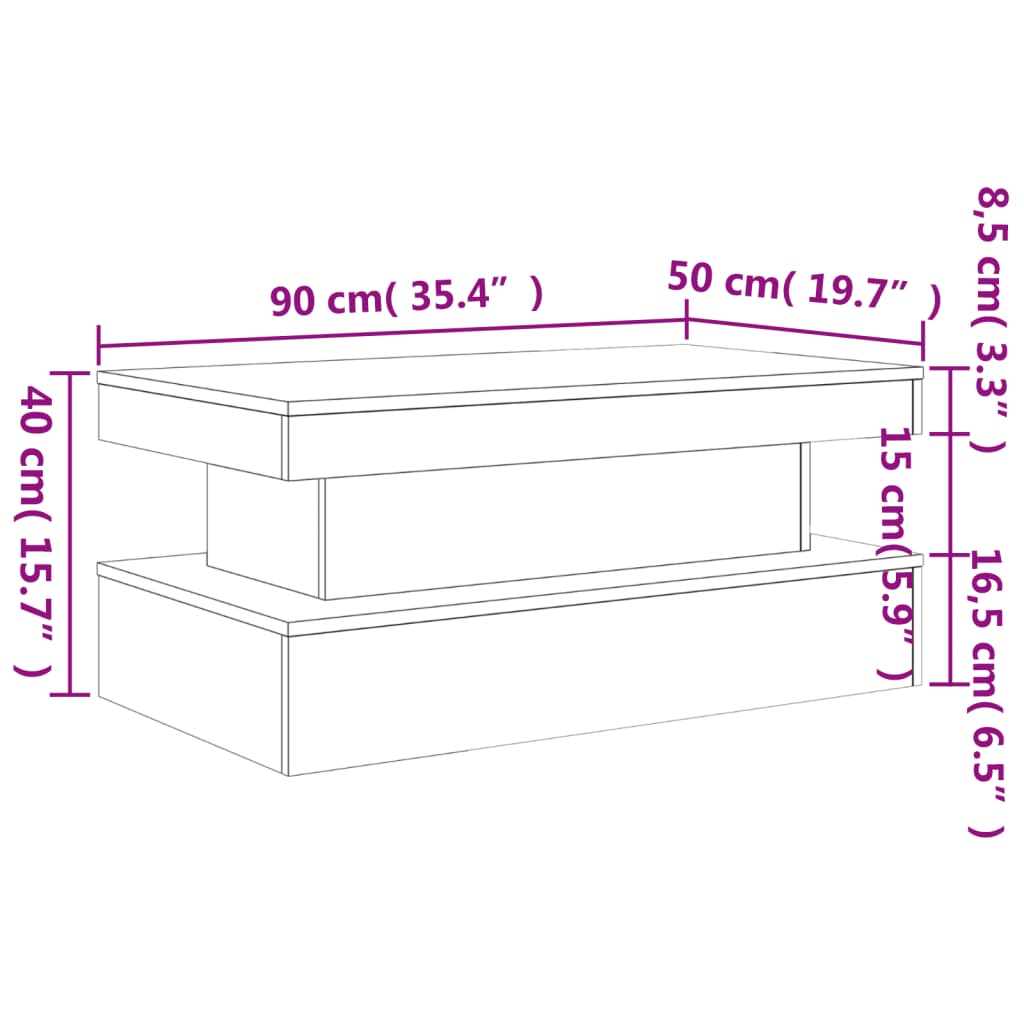 vidaXL Couchtisch mit LED-Leuchten Räuchereiche 90x50x40 cm