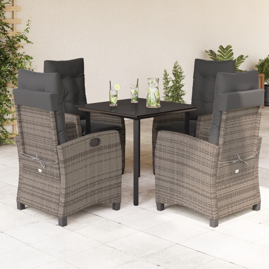 vidaXL 5-tlg. Garten-Essgruppe mit Kissen Grau Poly Rattan