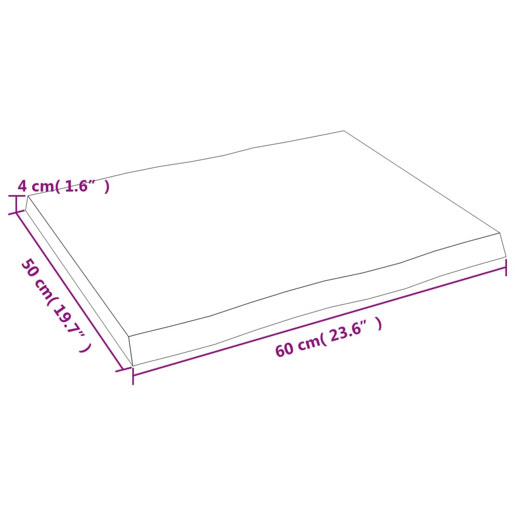 vidaXL Tischplatte 60x50x(2-4) cm Massivholz Behandelt Baumkante