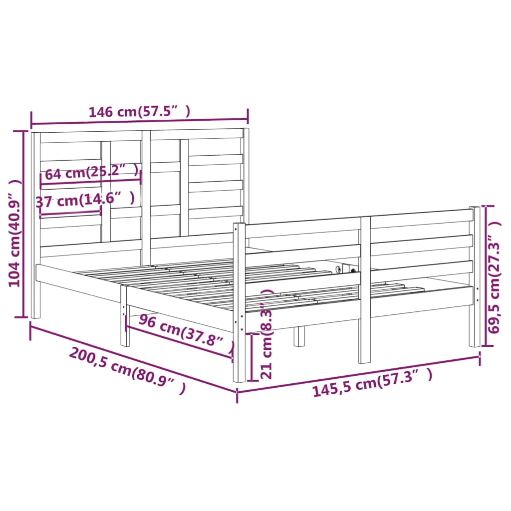 vidaXL Massivholzbett ohne Matratze 140x200 cm