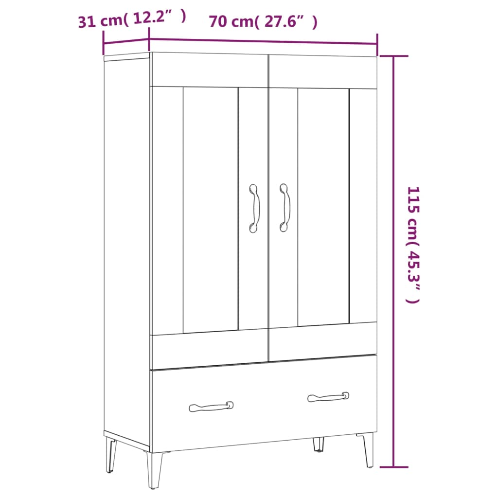 vidaXL Highboard Braun Eichen-Optik 70x31x115 cm Holzwerkstoff