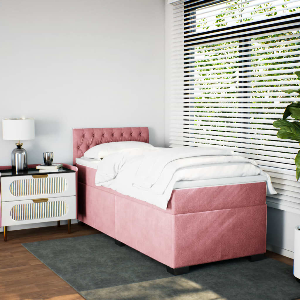 vidaXL Boxspringbett mit Matratze Rosa 90x190 cm Samt