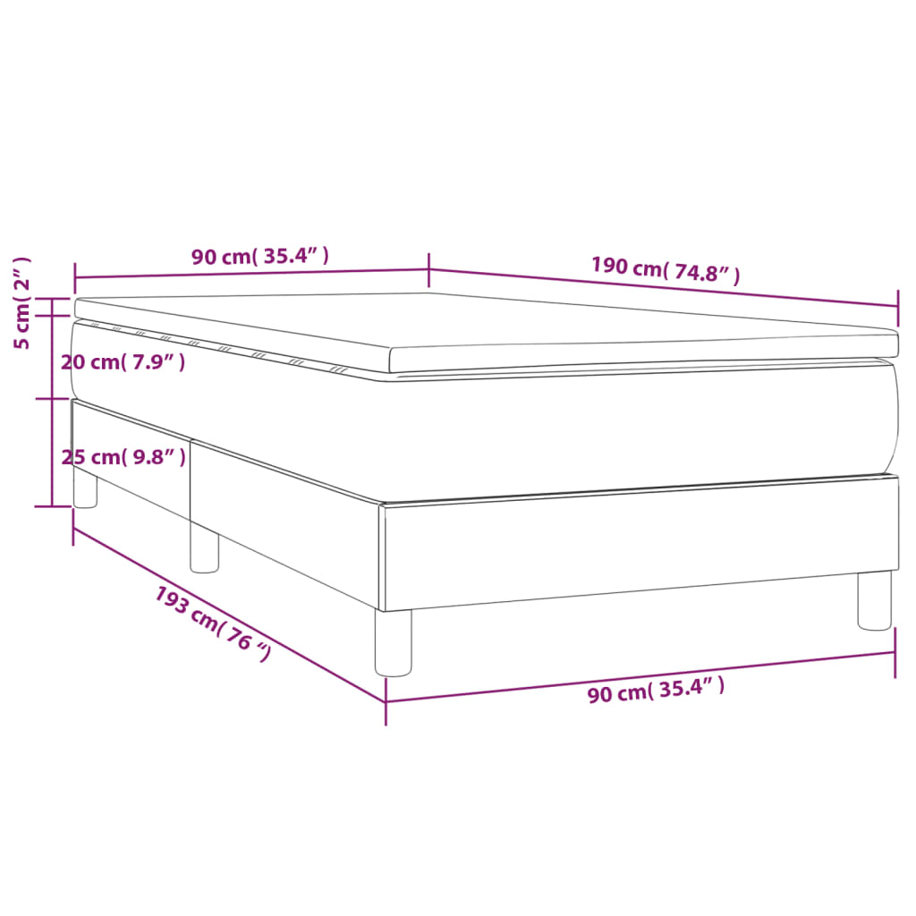 vidaXL Boxspringbett mit Matratze Creme 90x190 cm Stoff