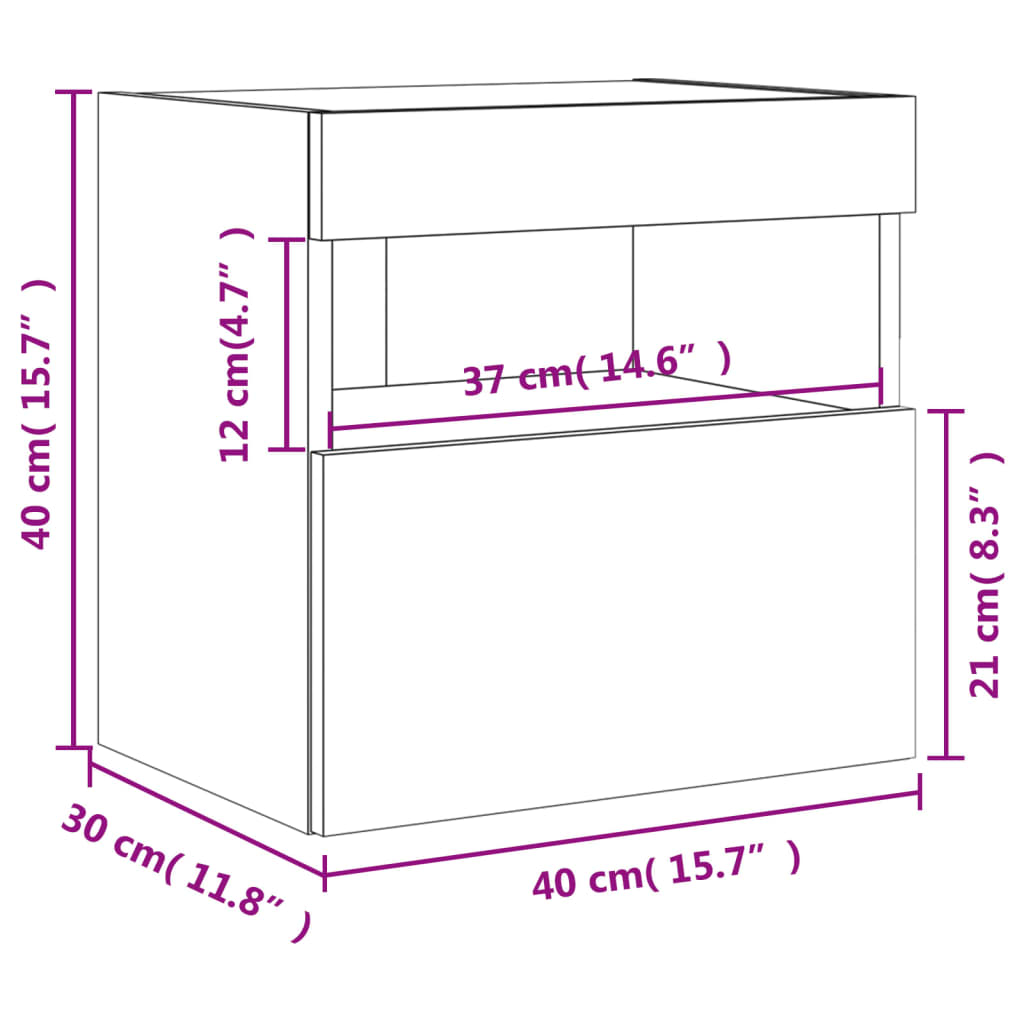 vidaXL TV-Wandschrank mit LED-Leuchten Sonoma-Eiche 40x30x40 cm