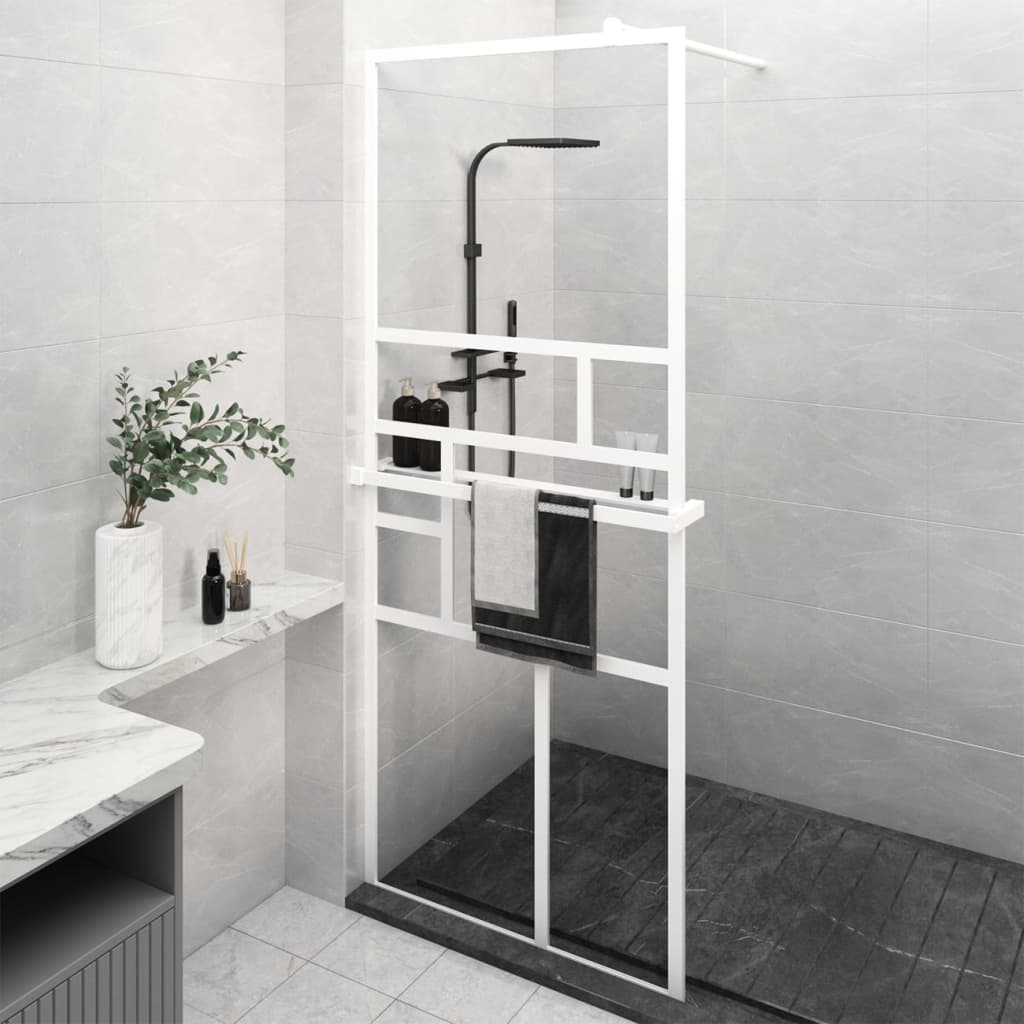 vidaXL Duschwand mit Ablage für Walk-In-Dusche Weiß 90x195 cm ESG