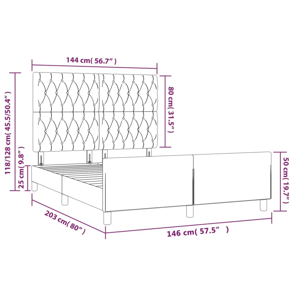 vidaXL Bettgestell mit Kopfteil Hellgrau 140x200 cm Samt