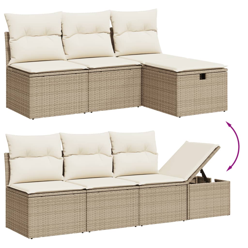 vidaXL 7-tlg. Garten-Sofagarnitur mit Kissen Beige Poly Rattan