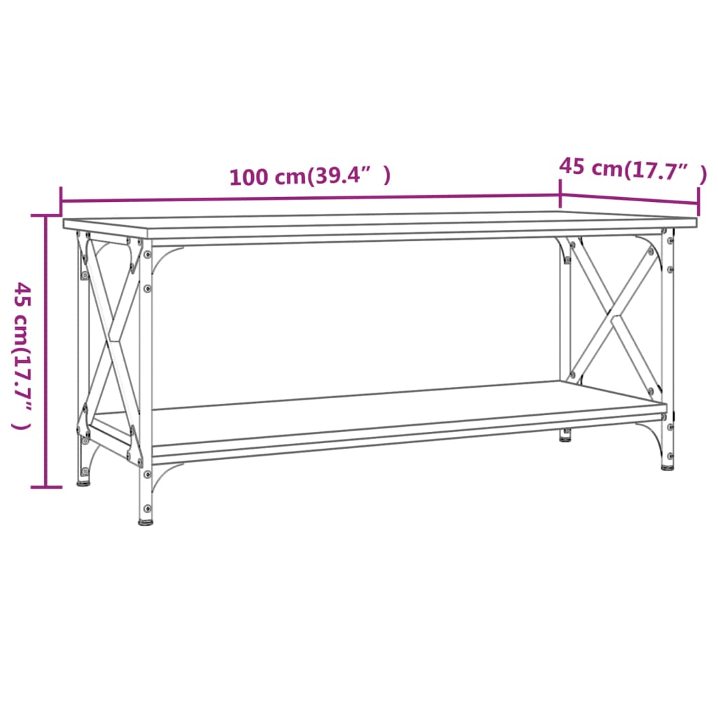 vidaXL Couchtisch Räuchereiche 100x45x45 cm Holzwerkstoff und Eisen