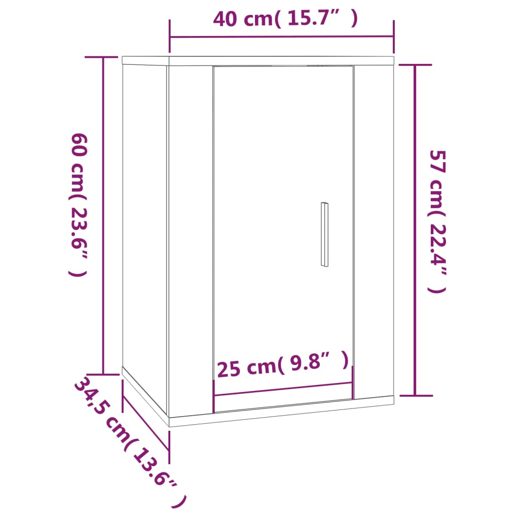 vidaXL TV-Wandschränke 2 Stk. Sonoma-Eiche 40x34,5x60 cm