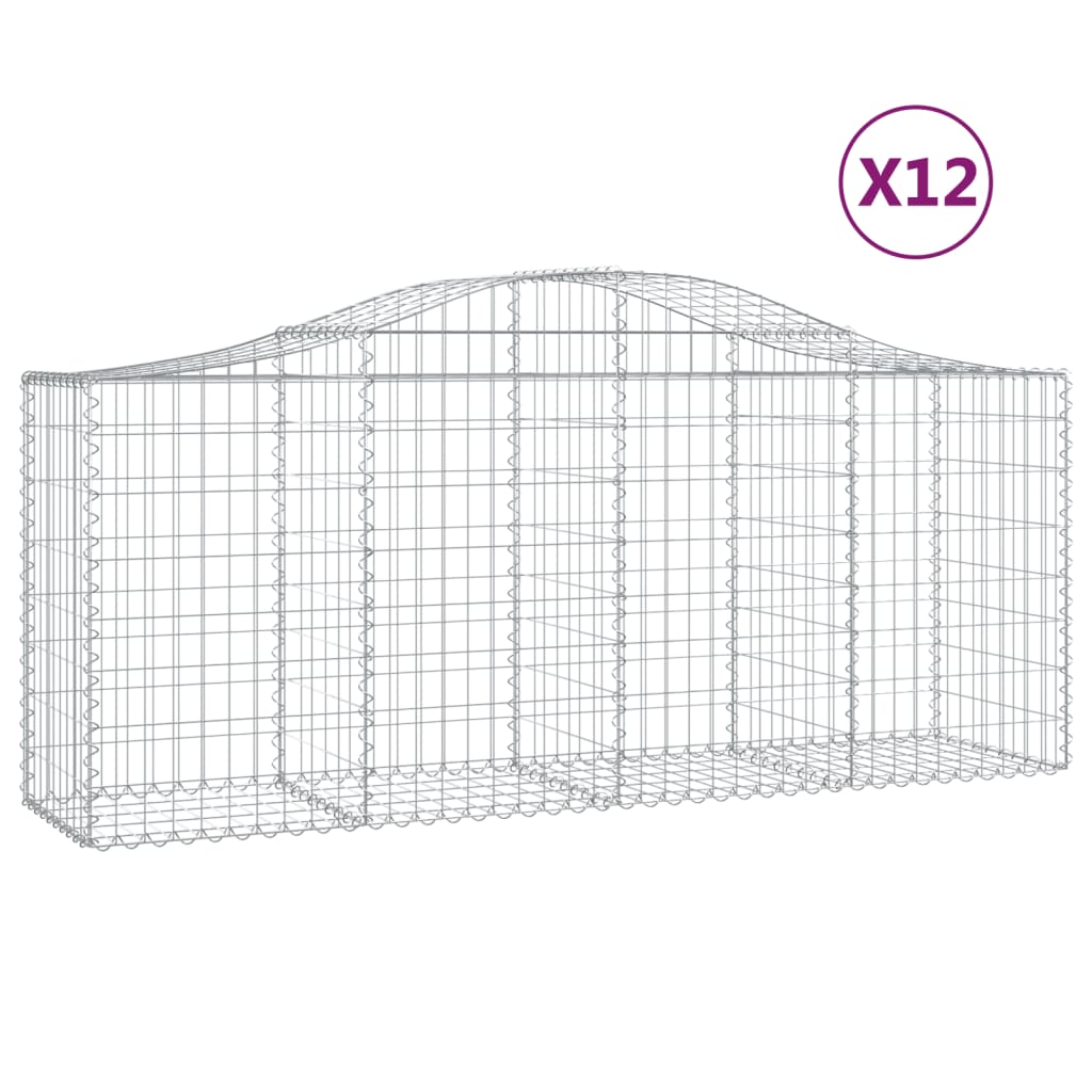 vidaXL Gabionen mit Hochbogen 12 Stk. 200x50x80/100cm Verzinktes Eisen