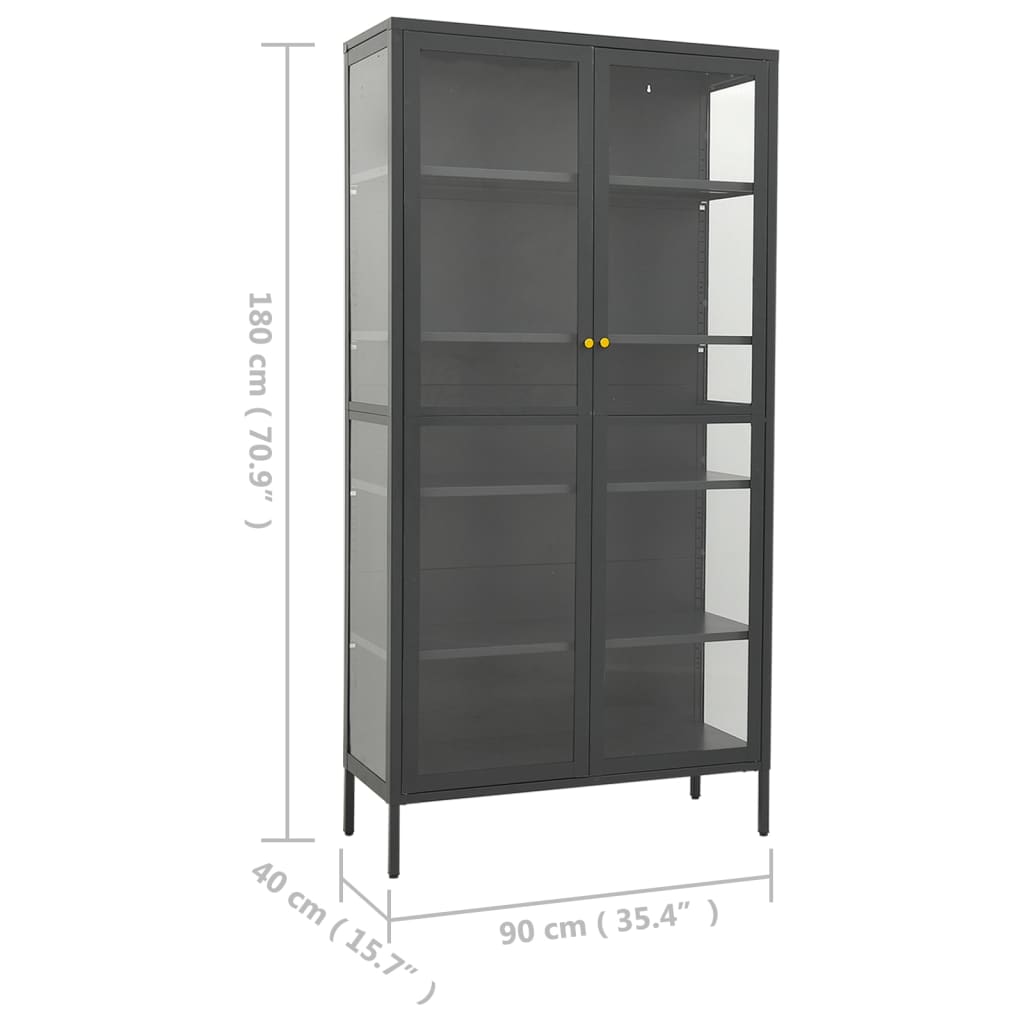 vidaXL Vitrine Anthrazit 90x40x180 cm Stahl und Gehärtetes Glas