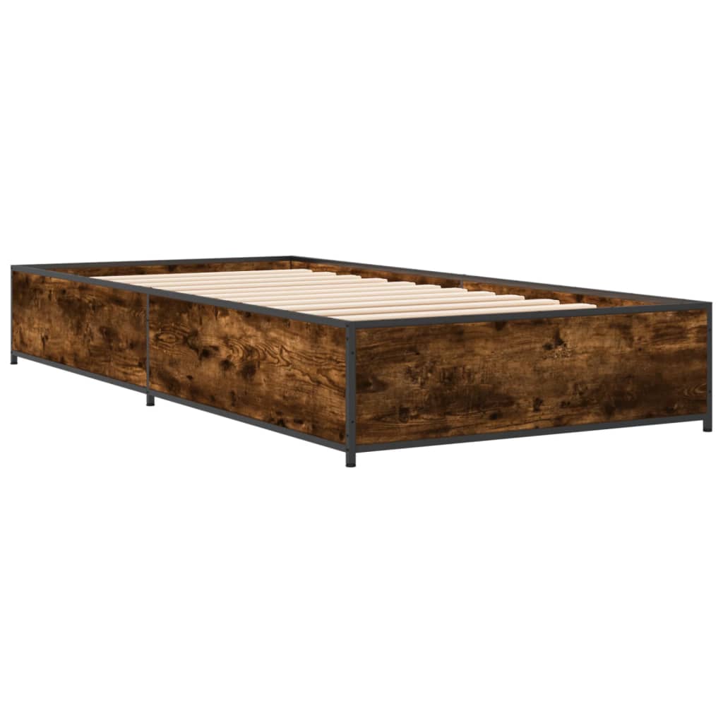 vidaXL Bettgestell Räuchereiche 75x190 cm Holzwerkstoff und Metall