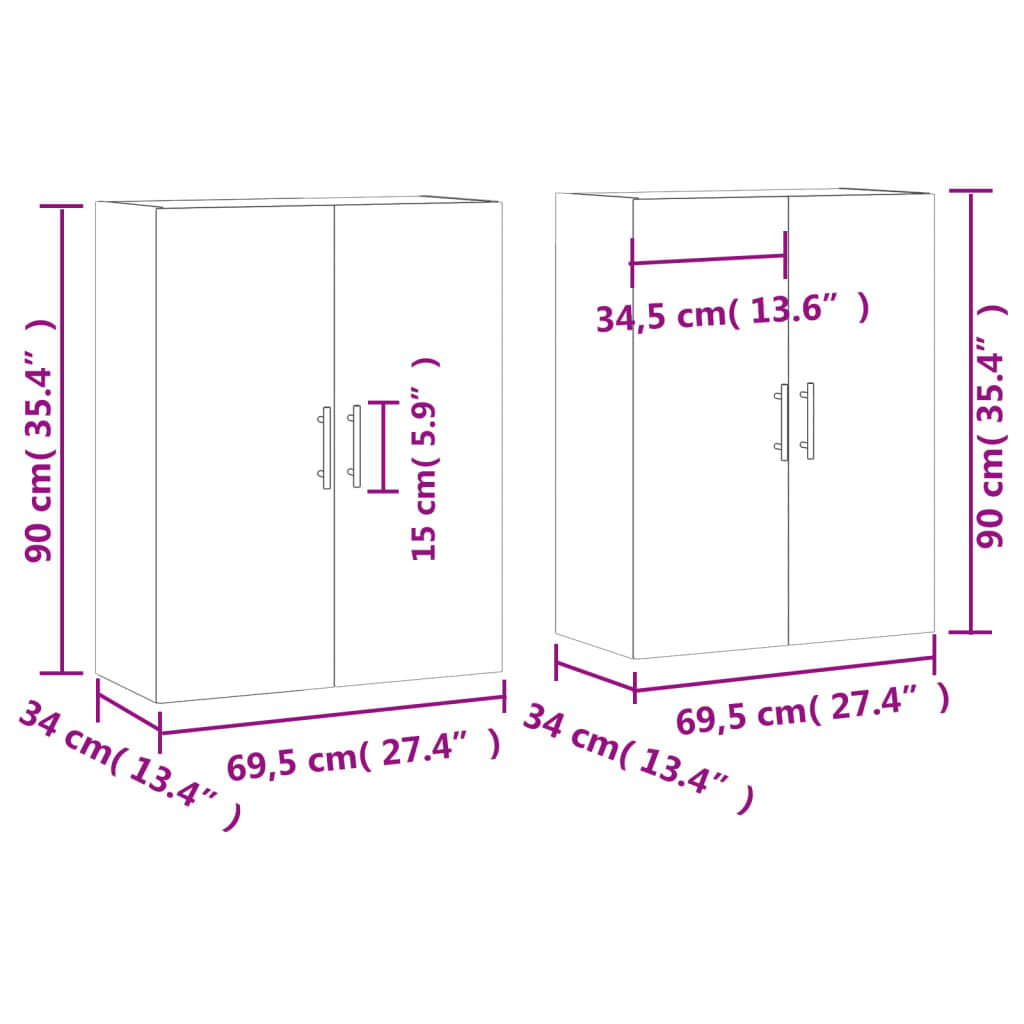 vidaXL Wandschränke 2 Stk. Braun Eichen-Optik 69,5x34x90 cm