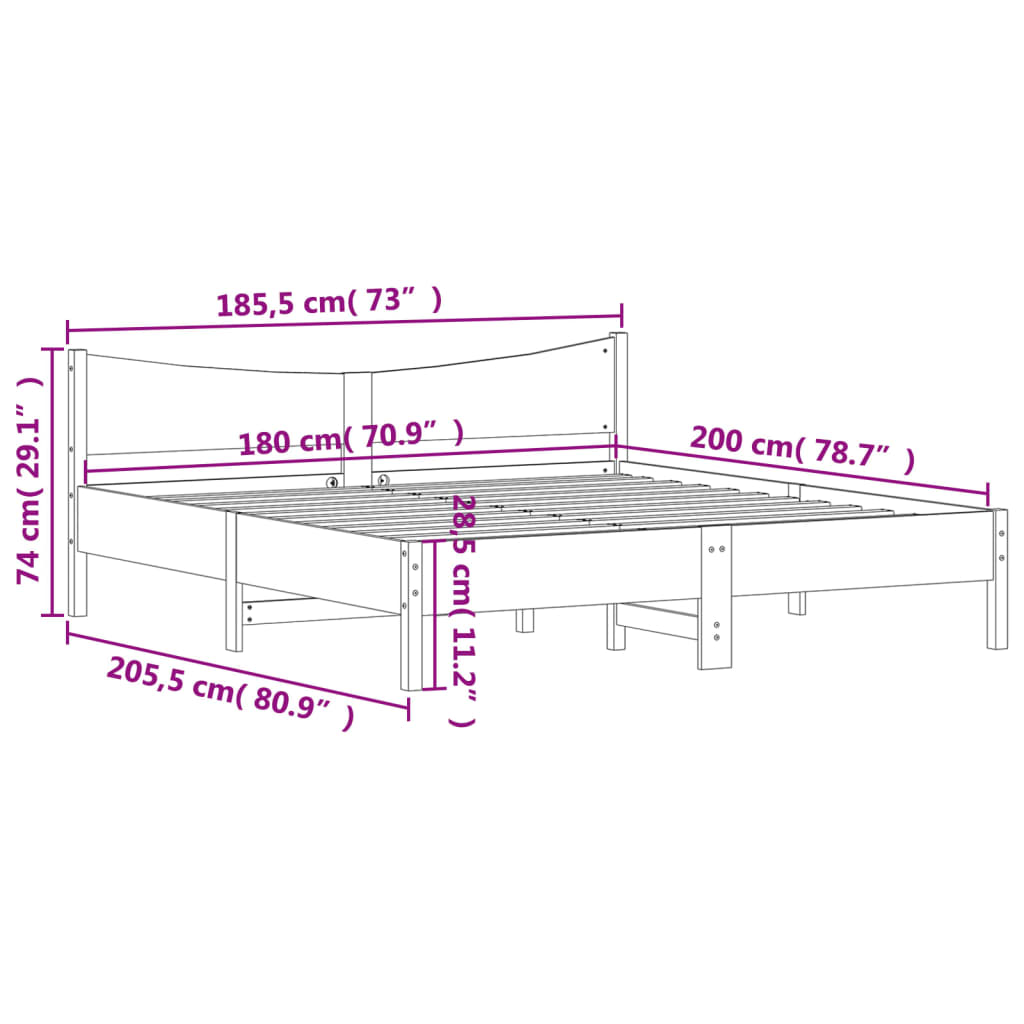 vidaXL Massivholzbett ohne Matratze Weiß 180x200 cm Kiefernholz