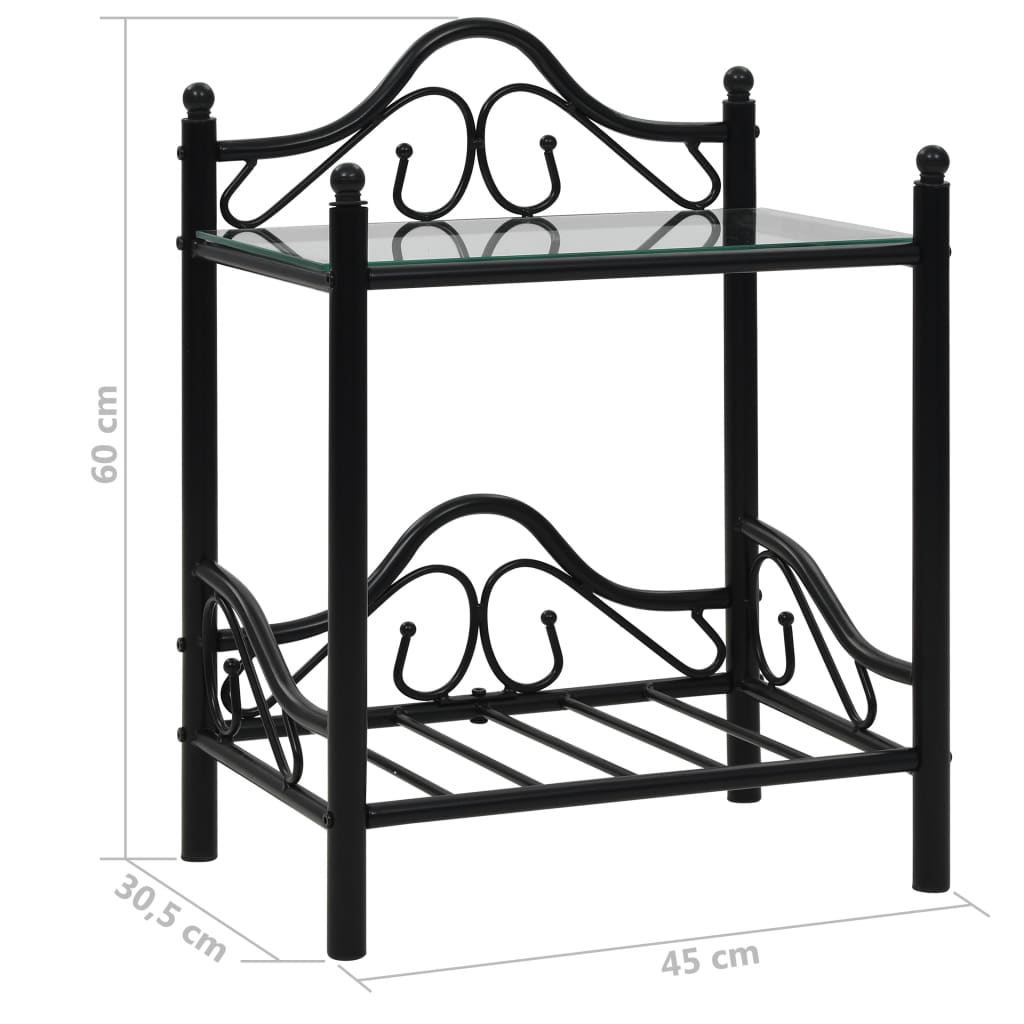 vidaXL Nachttische 2 Stk. Stahl und Hartglas 45x30,5x60 cm Schwarz