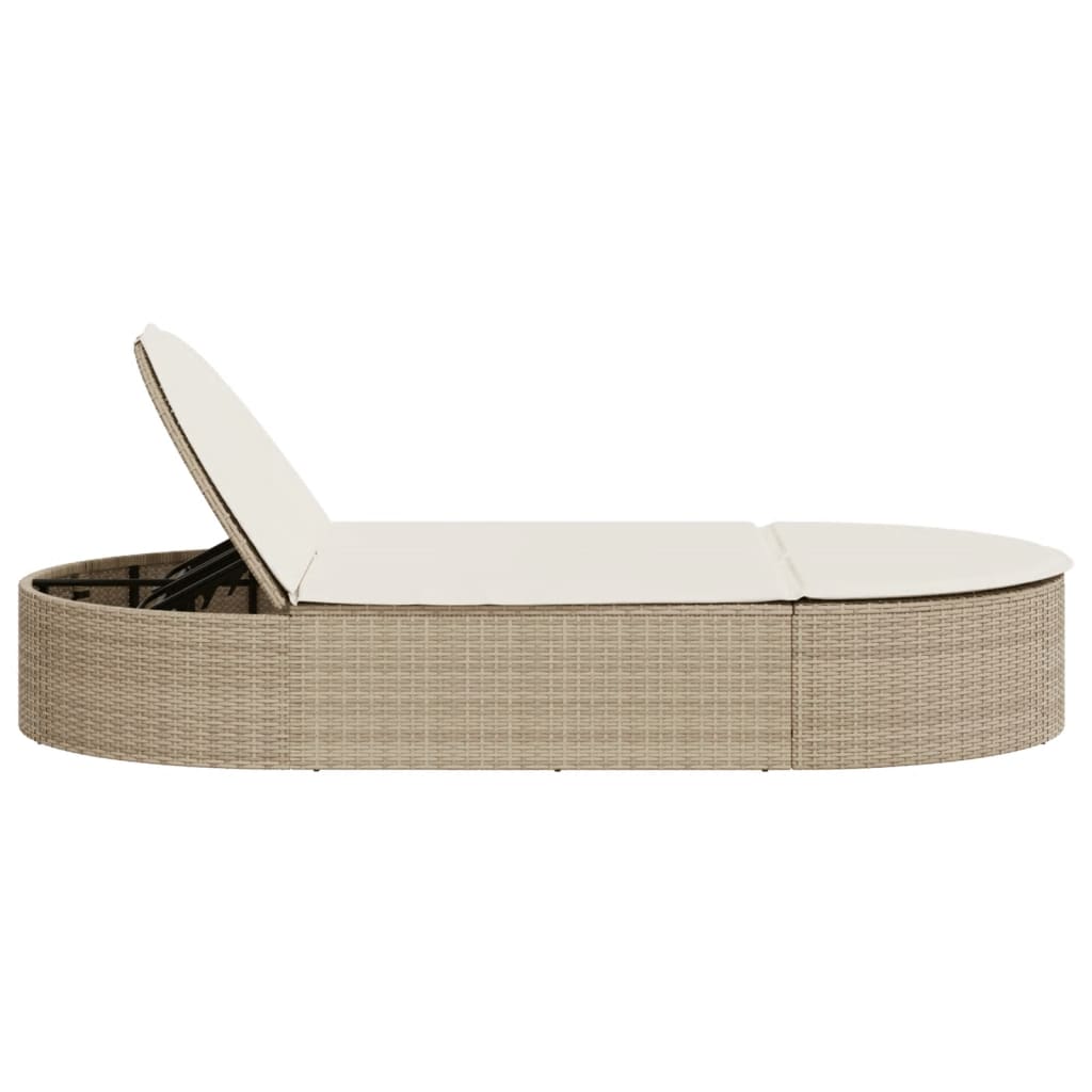 vidaXL Doppel-Sonnenliege mit Auflagen Beige Poly Rattan