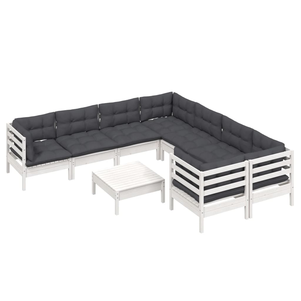 vidaXL 9-tlg. Garten-Lounge-Set mit Kissen Weiß Kiefernholz