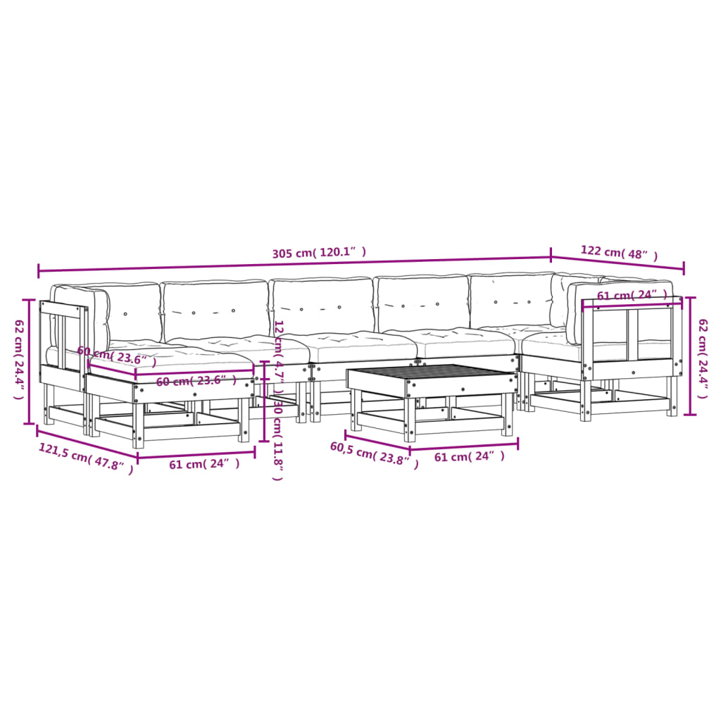 vidaXL 8-tlg. Garten-Lounge-Set mit Kissen Weiß Massivholz