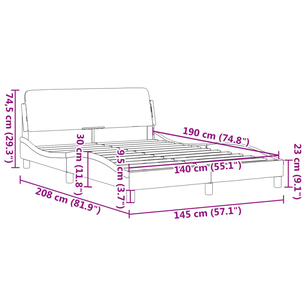 vidaXL Bettgestell mit Kopfteil Dunkelgrau 140x190 cm Samt