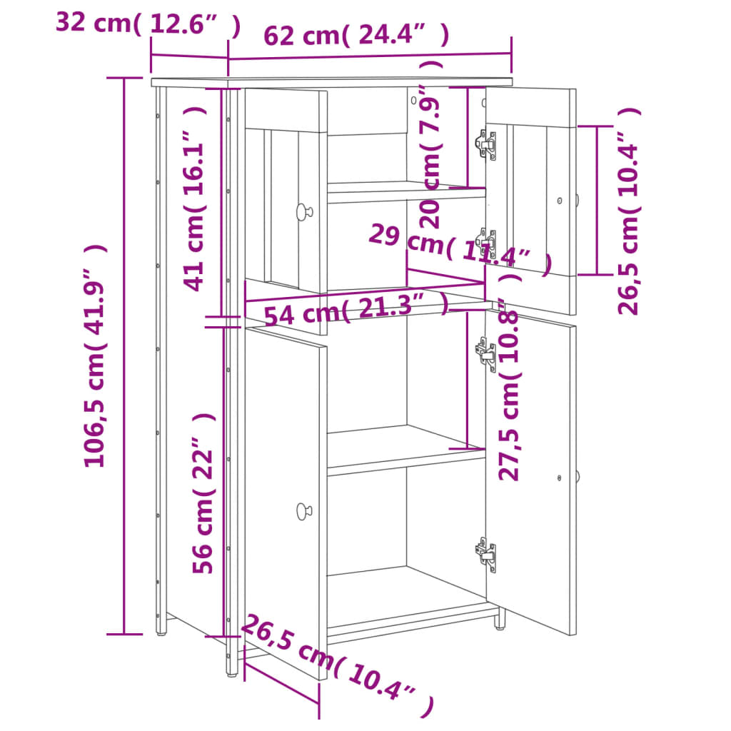 vidaXL Highboard Schwarz 62x32x106,5 cm Holzwerkstoff