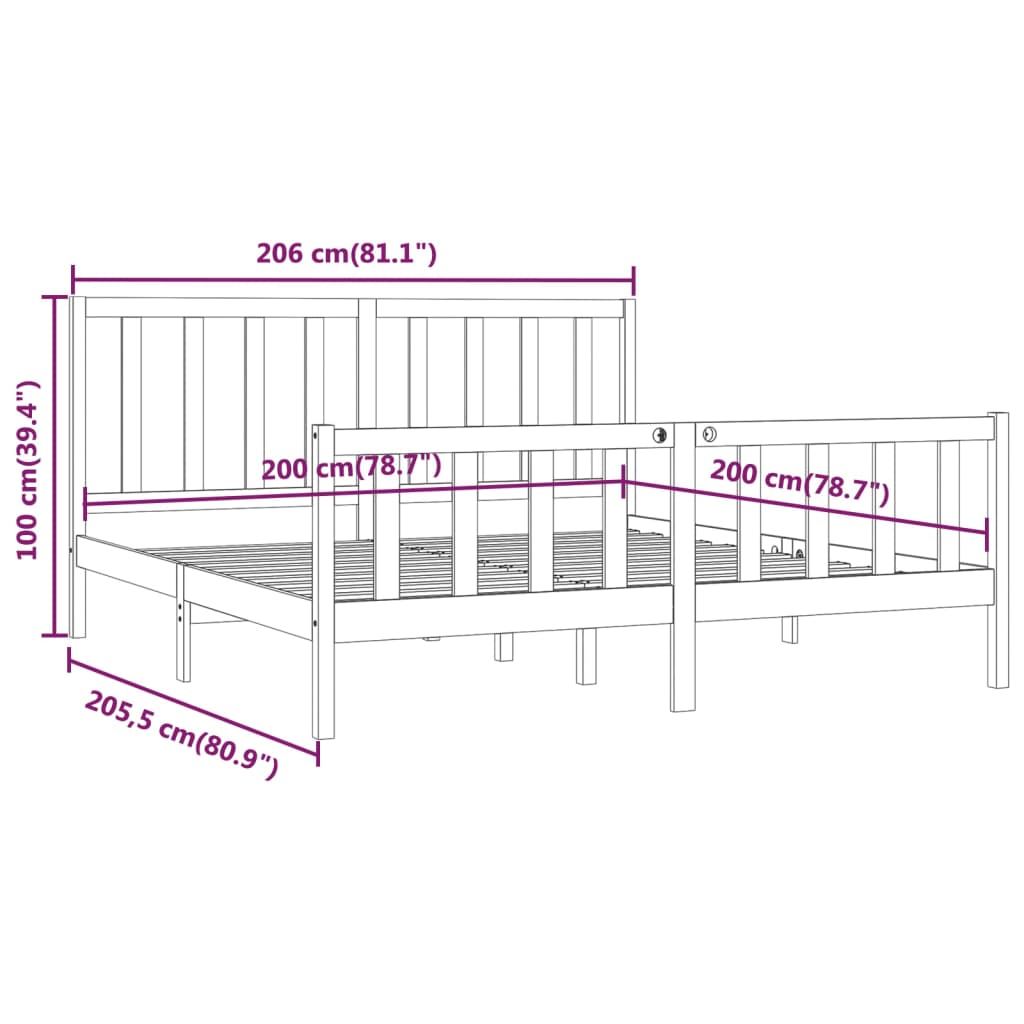 vidaXL Massivholzbett Grau 200x200 cm