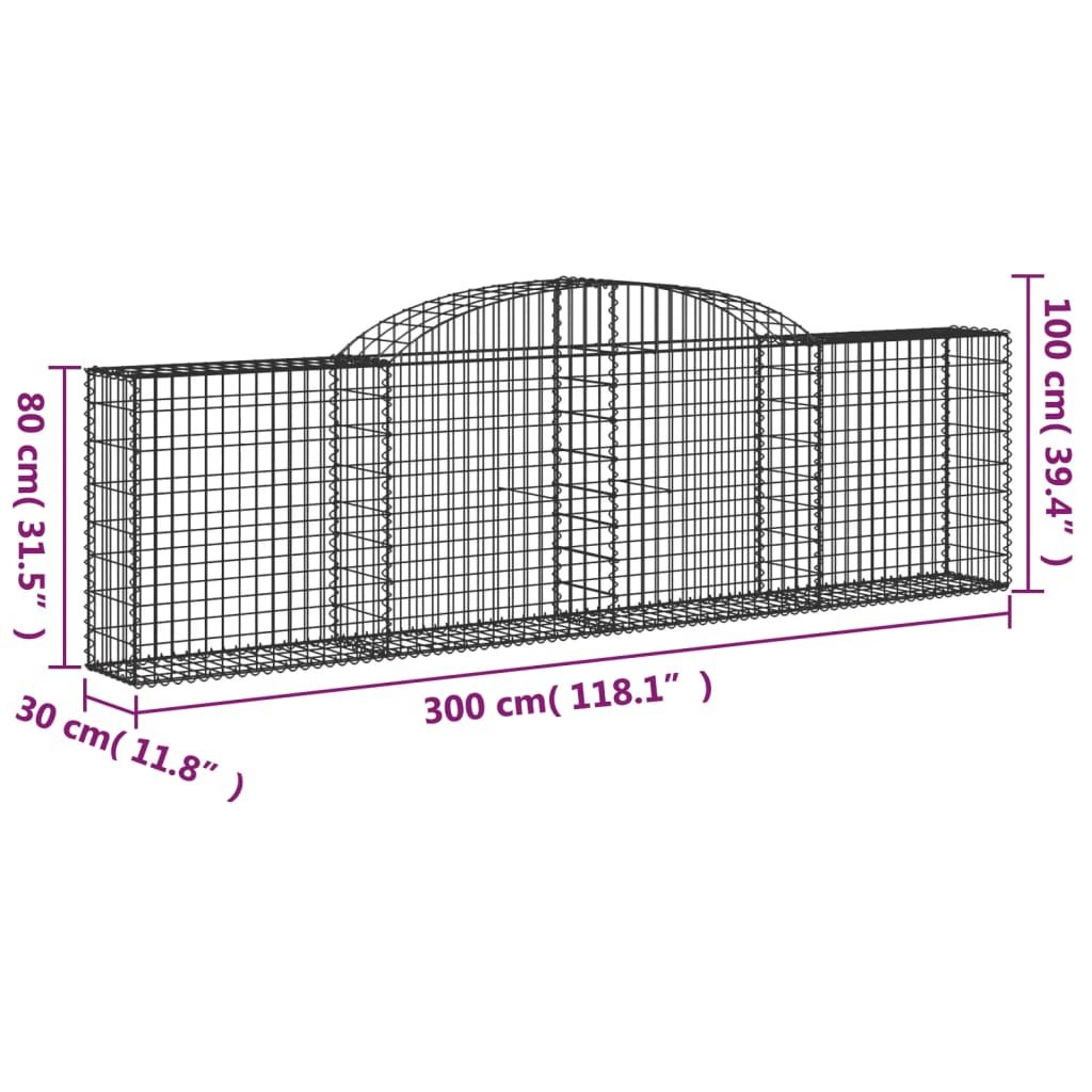 vidaXL Gabionen mit Hochbogen 8 Stk. 300x30x80/100 cm Verzinktes Eisen