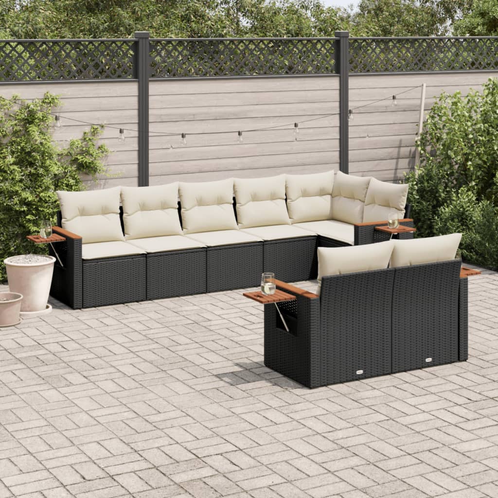 vidaXL 8-tlg. Garten-Sofagarnitur mit Kissen Schwarz Poly Rattan