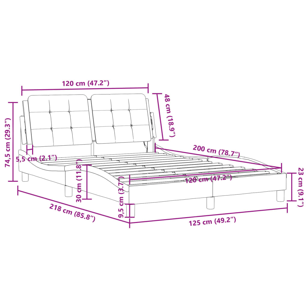 vidaXL Bettgestell mit LED Weiß 120x200 cm Kunstleder