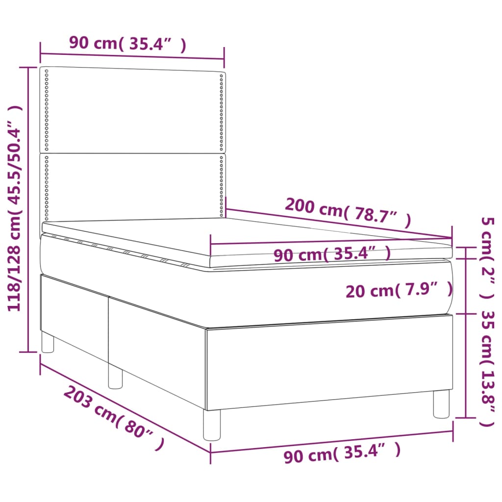 vidaXL Boxspringbett mit Matratze & LED Creme 90x200 cm Stoff