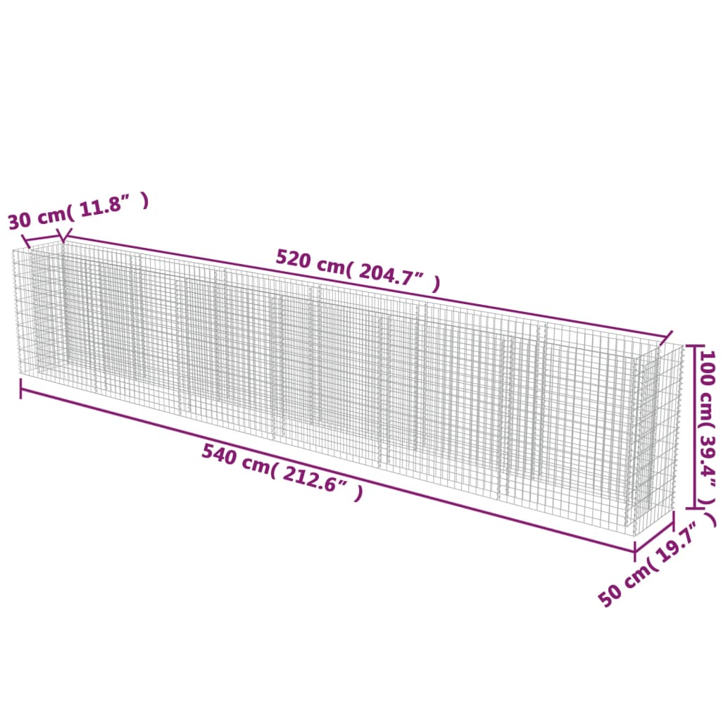 vidaXL Gabionen-Hochbeet Verzinkter Stahl 540×50×100 cm