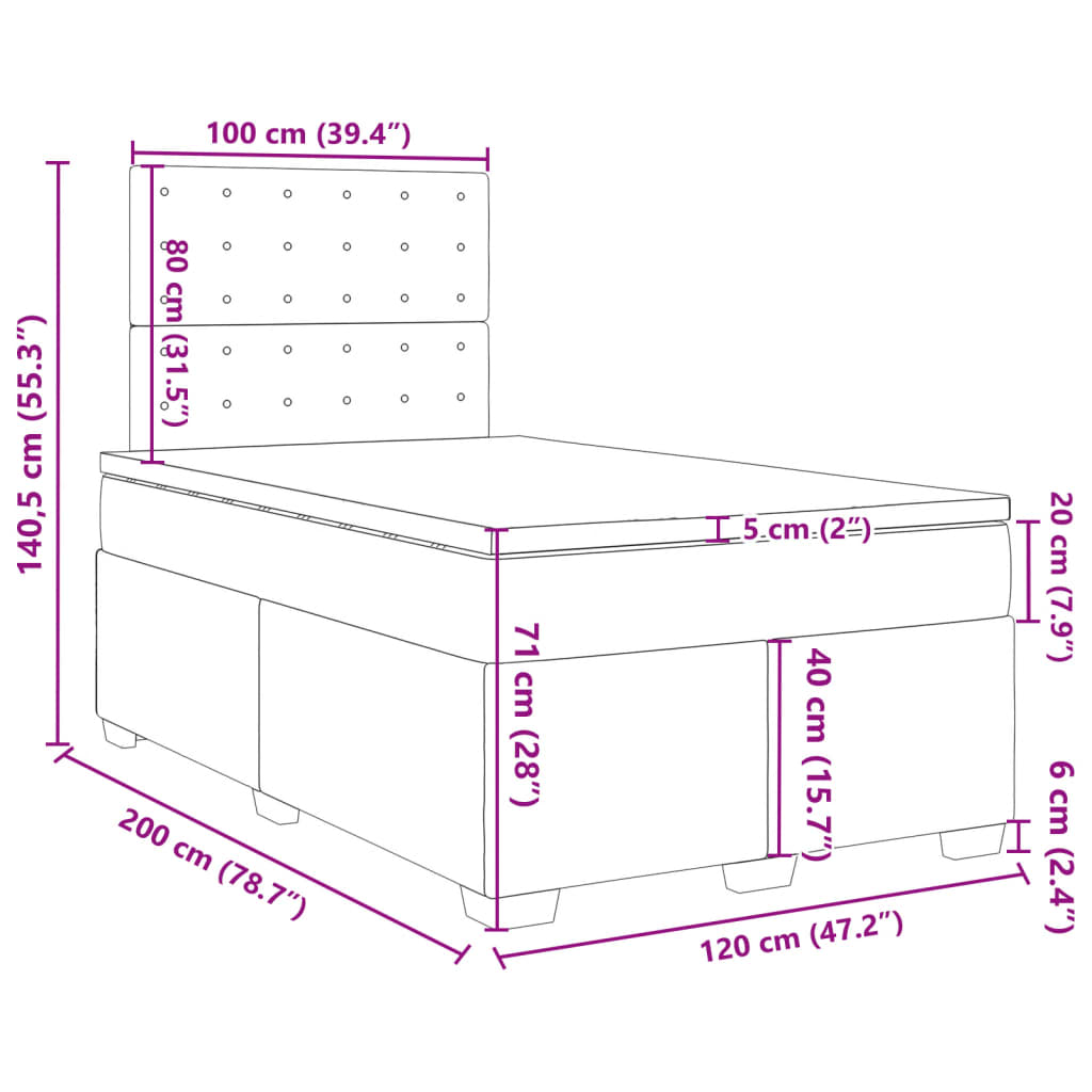 vidaXL Boxspringbett mit Matratze Dunkelgrün 120x200 cm Samt